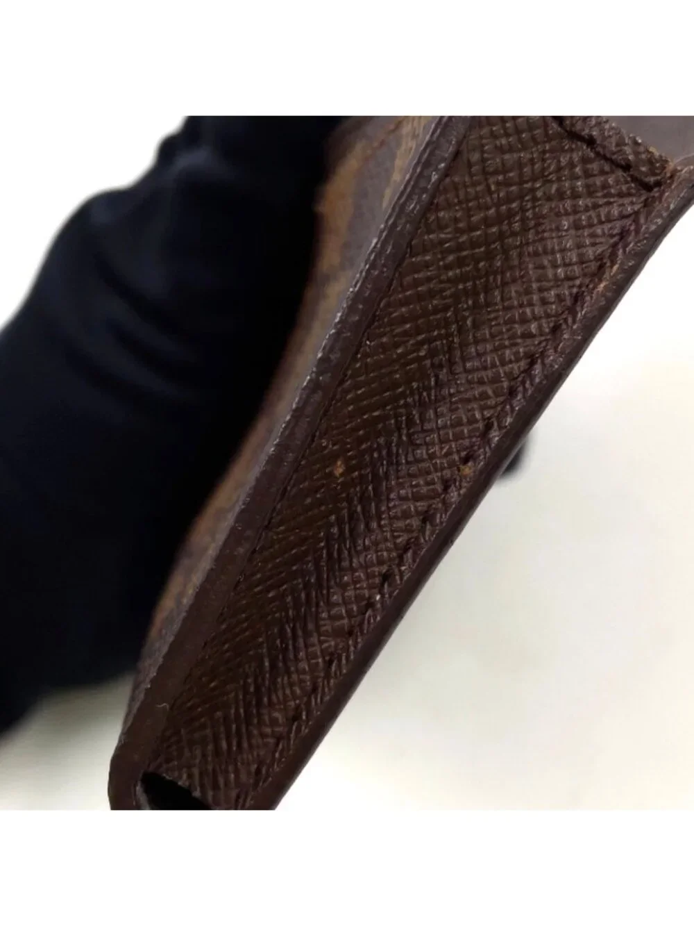 Louis Vuitton Business Card Holder Damier Ebene Leather Brown Case